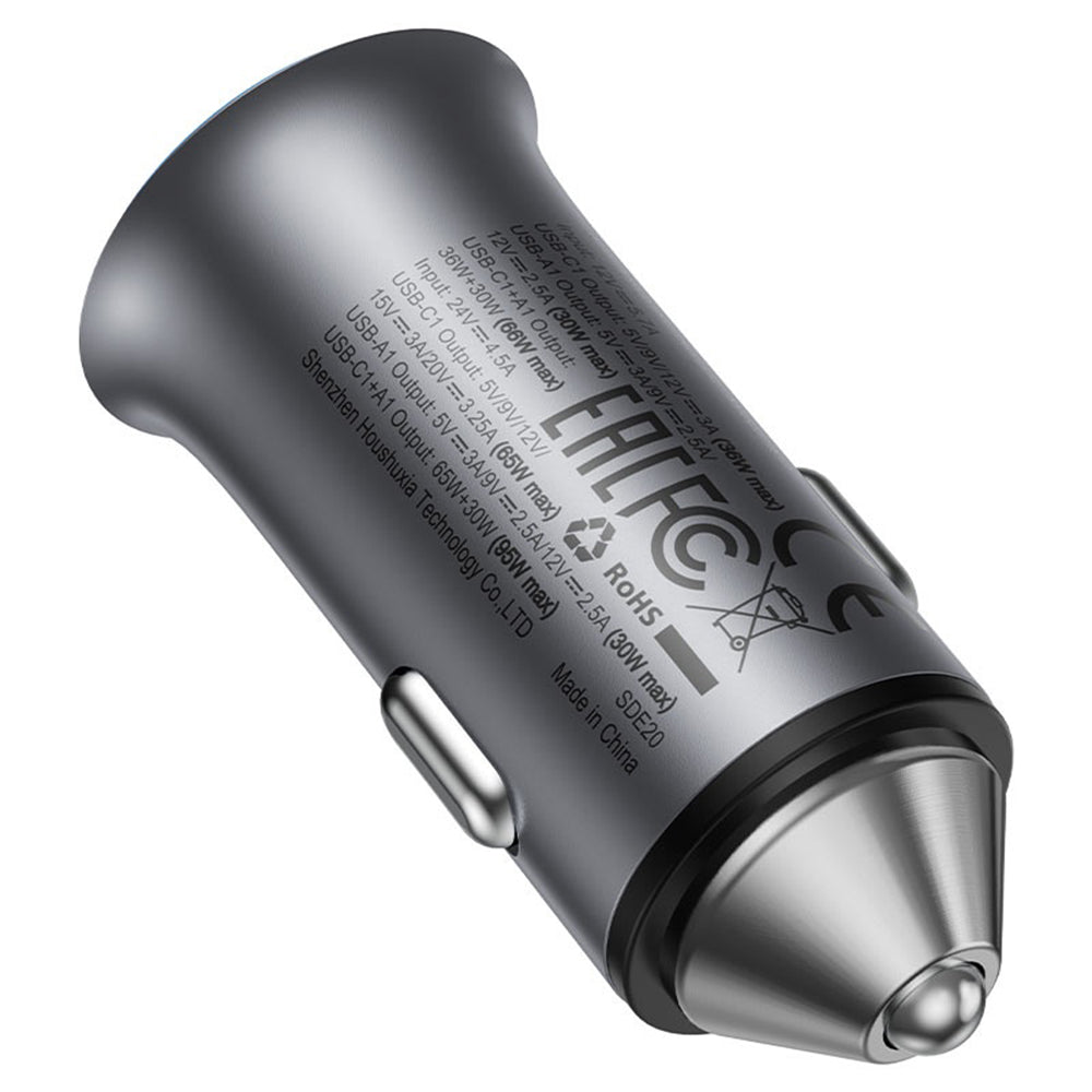 Incarcator Acefast Car (B16), Fast Charge, USB, Type-C, 95W, PD3.0, Ice-blue Ambient Light, Aluminium Alloy, Metal Gray