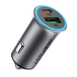Incarcator Acefast Car (B16), Fast Charge, USB, Type-C, 95W, PD3.0, Ice-blue Ambient Light, Aluminium Alloy, Metal Gray