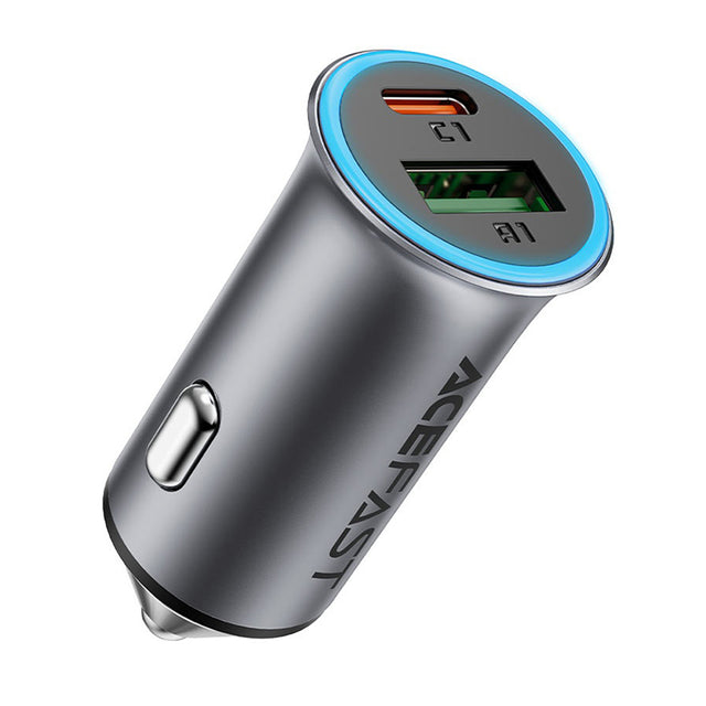 Incarcator Acefast Car (B16), Fast Charge, USB, Type-C, 95W, PD3.0, Ice-blue Ambient Light, Aluminium Alloy, Metal Gray
