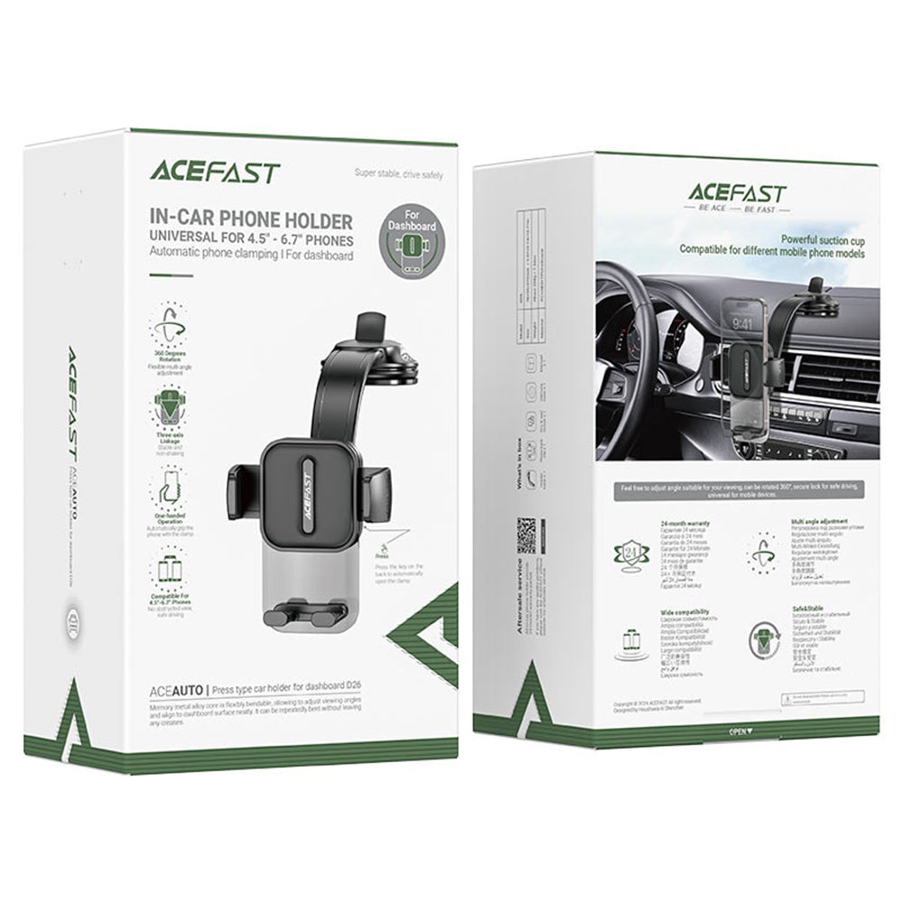 Suport Acefast (D26), for Dashboard, 360° Rotation, Multi-Angle Adjustment, Secure Fit, for 4.5 - , Negru