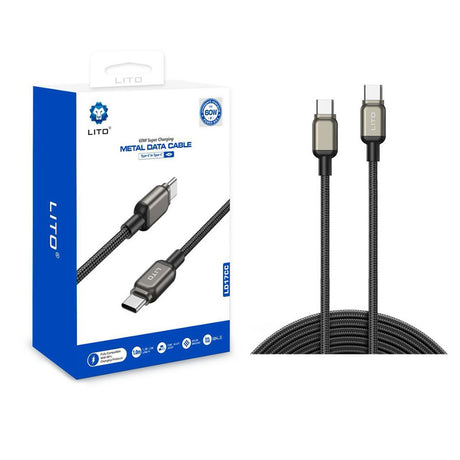 Cablu Lito (LD17), Type-C to Type-C, Fast Charging, Braided Nylon, Negru