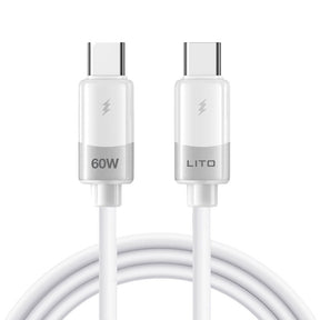 Cablu Lito Liquid Silicone (LD07), Type-C to Type-C, Fast Charging 60W, Anti-freeze, Anti-fire, Alb