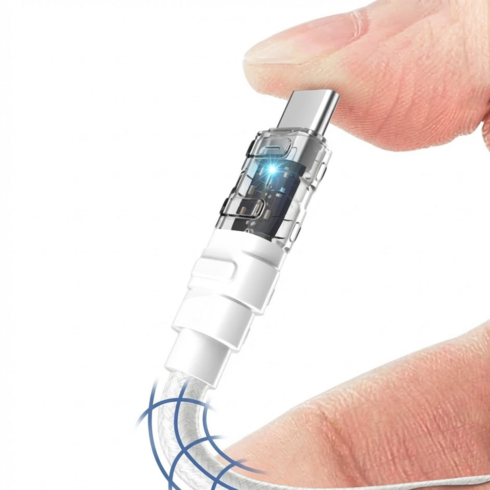 Cablu Lito Mechanical (LD05), Type-C to Type-C, Fast Charging 60W, Transparent Head, LED, Alb