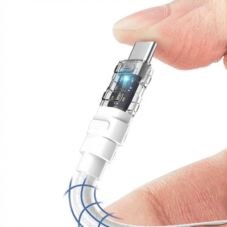 Cablu Lito Mechanical (LD05), Type-C to Lightning, Fast Charging 27W, Transparent Head, LED, Alb