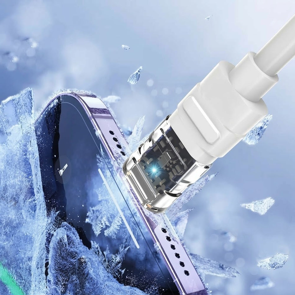Cablu Lito Mechanical (LD05), Type-C to Lightning, Fast Charging 27W, Transparent Head, LED, Alb