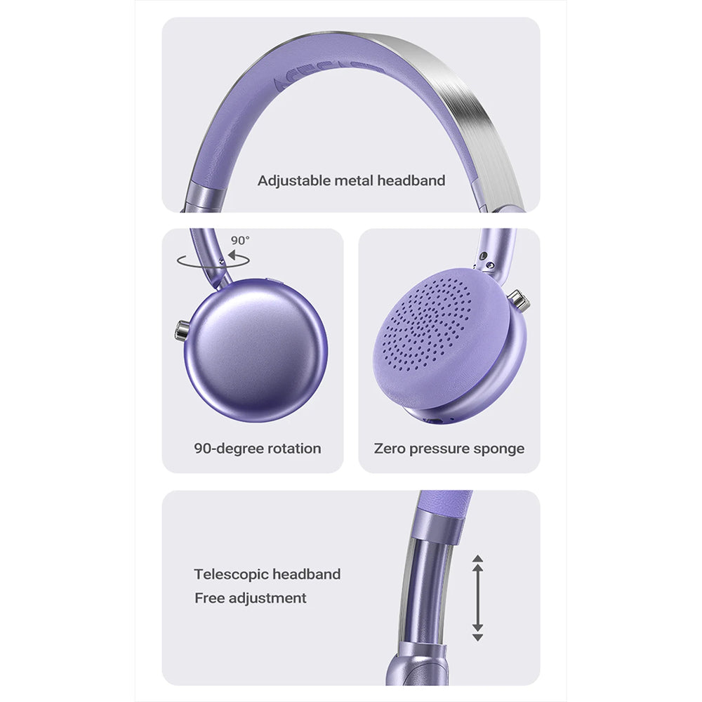 Casti Acefast Wireless Headset (H8), Type-C, Bluetooth 5.4, ANC Mode, Hybrid Noise Reduction, 500mAh, Professional HiFi, Argintiu