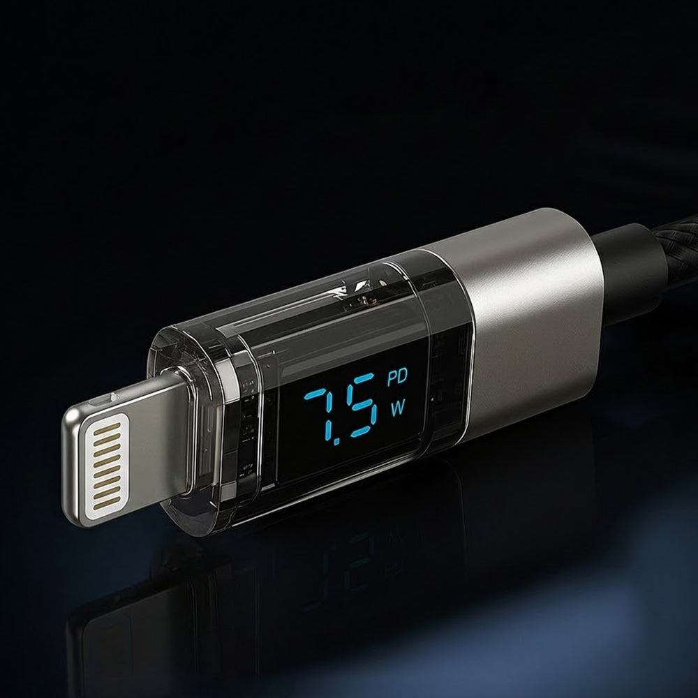 Cablu Lito (LD09CL), Lightning to Type-C, 36W High Speed Charging, LED Display, 1.2m, Negru