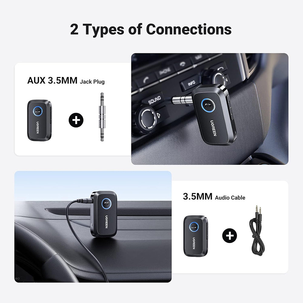 Gadget Ugreen Audio Receiver CM596 (90748), Jack 3.5mm, Bluetooth, Noise Reduction, with 1x USB-C Cable, 1x Audio Cable, Negru