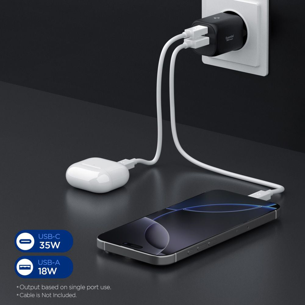 Incarcator Spigen Essential EE352EU (ACH09463), USB, Type-C, Fast Charging, Quantum Boost, 35W, Negru