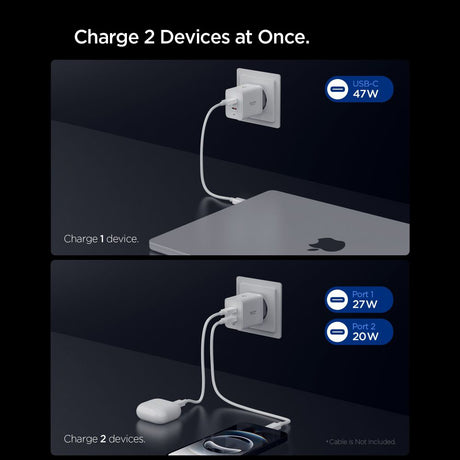 Incarcator Spigen Essential EE472EU (ACH08707), 2x Type-C, Fast Charging, Quantum Boost, 47W, Alb