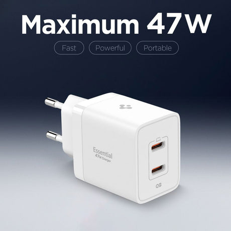 Incarcator Spigen Essential EE472EU (ACH08707), 2x Type-C, Fast Charging, Quantum Boost, 47W, Alb