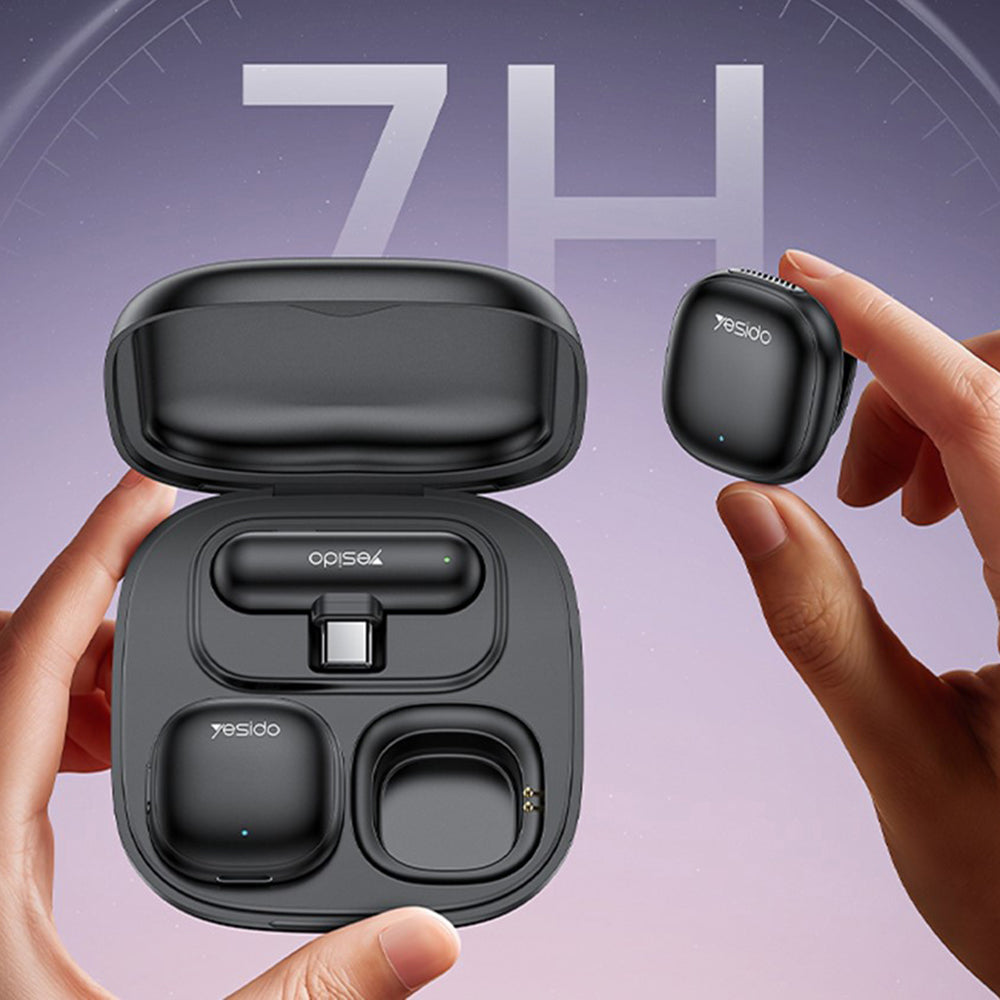 Casti Yesido (set de 2) Wireless Lavalier Microphones (KR20), 3in1 Receiver, Lightning, AI Noise Reduction, 2.4GHz, Negru