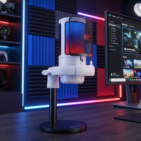 Casti Havit Desk Microphone (GK50), for PC, Laptop, Phone, RGB Light, NR, 30-20000 Hz, Cardioid, with Cable USB-C, 1.8m, Negru