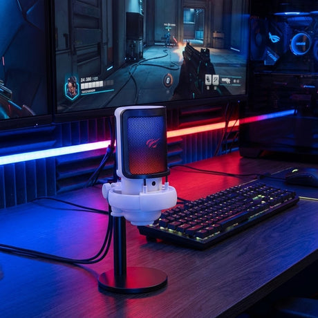 Casti Havit Desk Microphone (GK50), for PC, Laptop, Phone, RGB Light, NR, 30-20000 Hz, Cardioid, with Cable USB-C, 1.8m, Negru