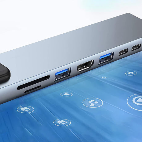 Hub/Dock Techsuit Docking Station NetBridge 8 in 1 (H2), Type-C to 2x Type-C, 2x USB, HDMI, RJ45, TF/SD, 4K@30Hz, PD87W, Gri