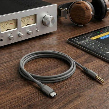 Adaptor Techsuit Premium Cable Adapter SoundFleX (AC4), Type-C to 3.5mm Jack, Hi-Fi Quality, DAC Chip, Silica Gel, 1m, Gri