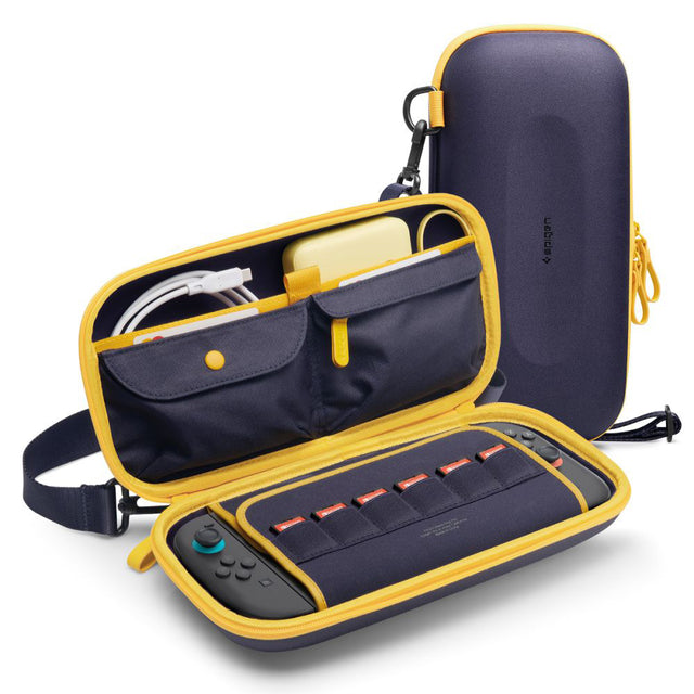 Accesoriu gaming Spigen Nano Pop Pro Pouch (AGP09565), Nintendo Switch 2, for Accessories, 5 Pockets, Detachable Shoulder Strap, Albastru Berry Navy