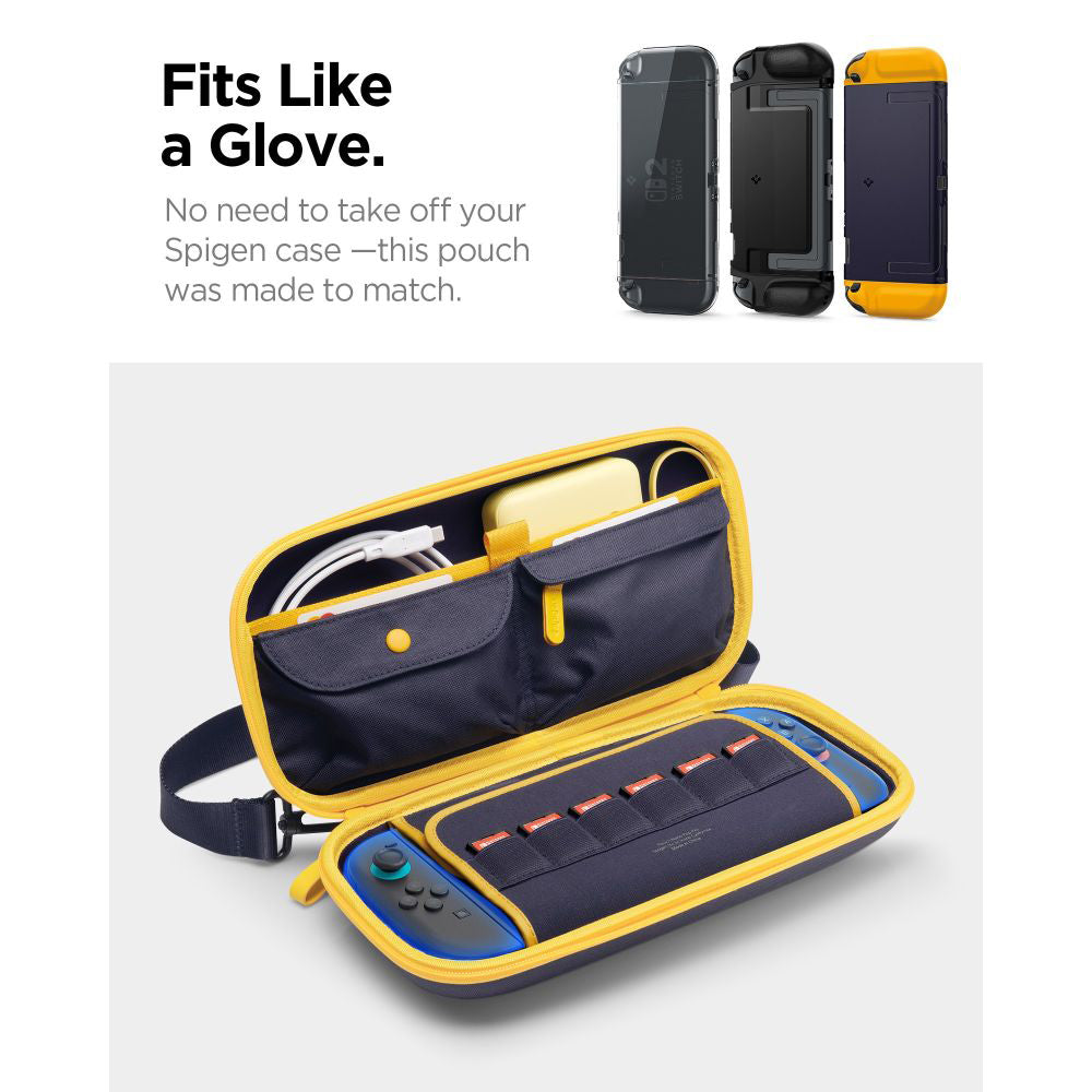 Accesoriu gaming Spigen Nano Pop Pro Pouch (AGP09565), Nintendo Switch 2, for Accessories, 5 Pockets, Detachable Shoulder Strap, Albastru Berry Navy