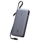 Baterie externa Ugreen PB552 (55995B), Fast Charge, Digital Display, USB, USB-C, Built-In 2x USB-C Cable, 165W, 25000mAh, Gri