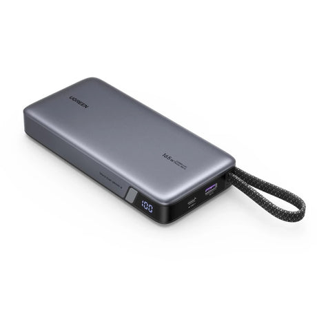Baterie externa Ugreen PB552 (55995B), Fast Charge, Digital Display, USB, USB-C, Built-In 2x USB-C Cable, 165W, 25000mAh, Gri