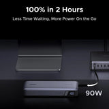 Baterie externa Ugreen PB552 (55995B), Fast Charge, Digital Display, USB, USB-C, Built-In 2x USB-C Cable, 165W, 25000mAh, Gri