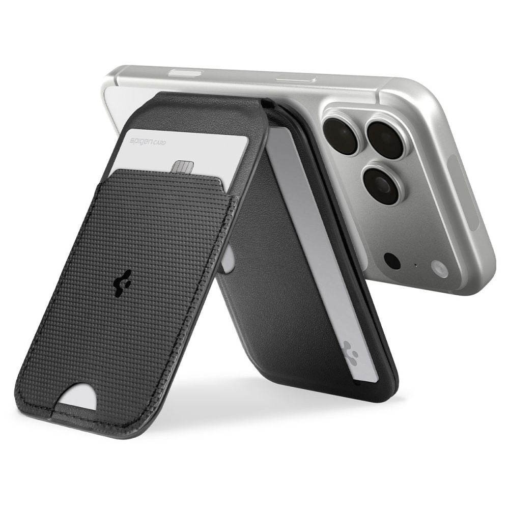 Suport Spigen Card MagSafe Slim Fold Tripod S314-2 (AFA10406), for Phone, Universal, Magnetic, Stand, PU Leather, Negru