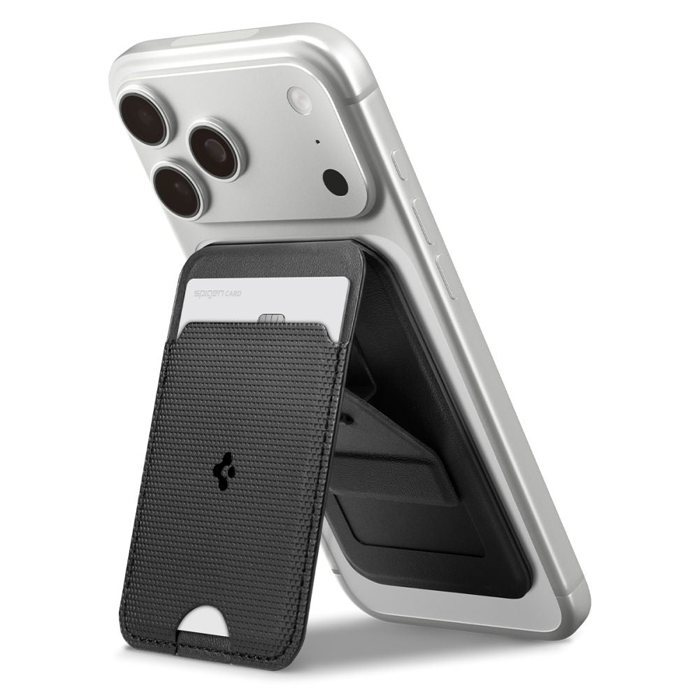 Suport Spigen Card MagSafe Slim Fold Tripod S314-3 (AFA10751), for Phone, Universal, Magnetic, Stand, PU Leather, Negru