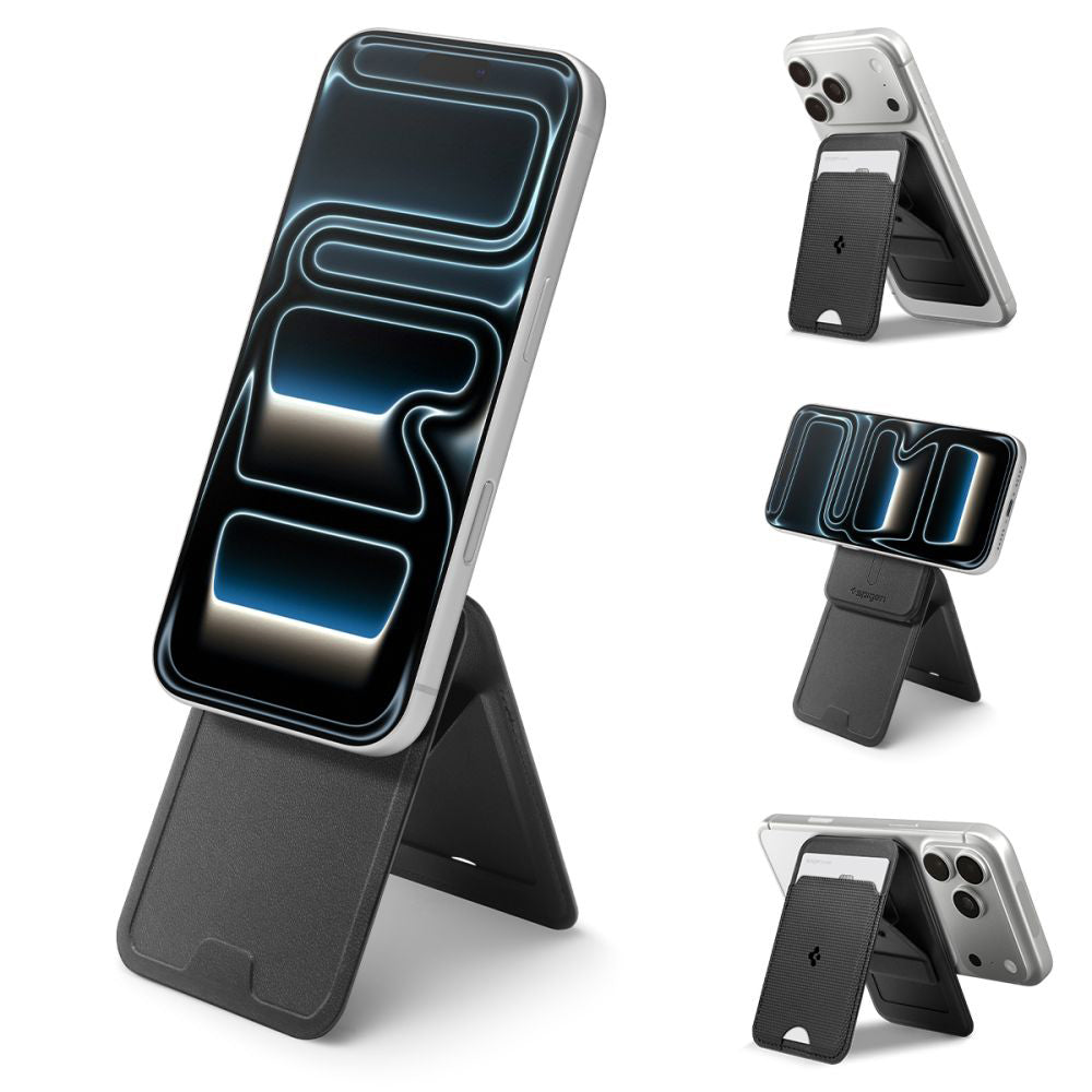 Suport Spigen Card MagSafe Slim Fold Tripod S314-3 (AFA10751), for Phone, Universal, Magnetic, Stand, PU Leather, Negru
