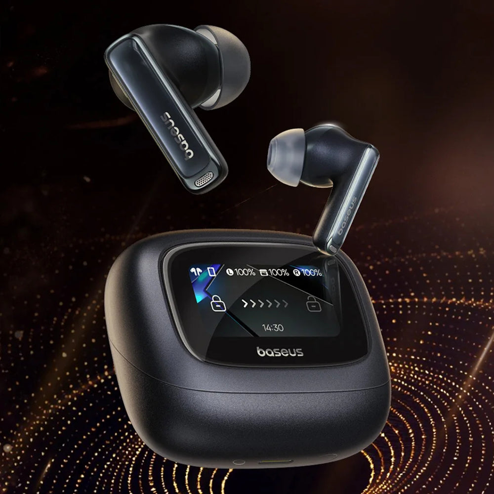 Casti Baseus M2s Ultra (A00074101123-00), True Wireless, Bluetooth 5.4, 4-Mic ENC, Smart Display, Negru