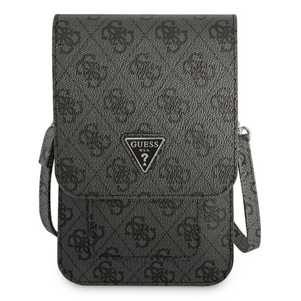 Geanta Guess Universal Phone Pouch Zip Triangle 4G (GUWBP4TMGR), Universal, Adjustable Strap, Eco-Leather, 2 Large, 4 Small Pocket, Negru