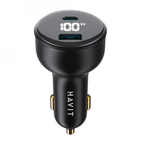 Incarcator Havit Car (CC100W), USB, Type-C, PD100W, PC, with Digital Display, Negru