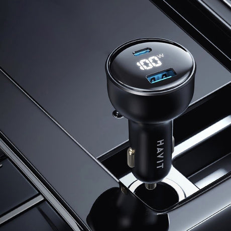 Incarcator Havit Car (CC100W), USB, Type-C, PD100W, PC, with Digital Display, Negru
