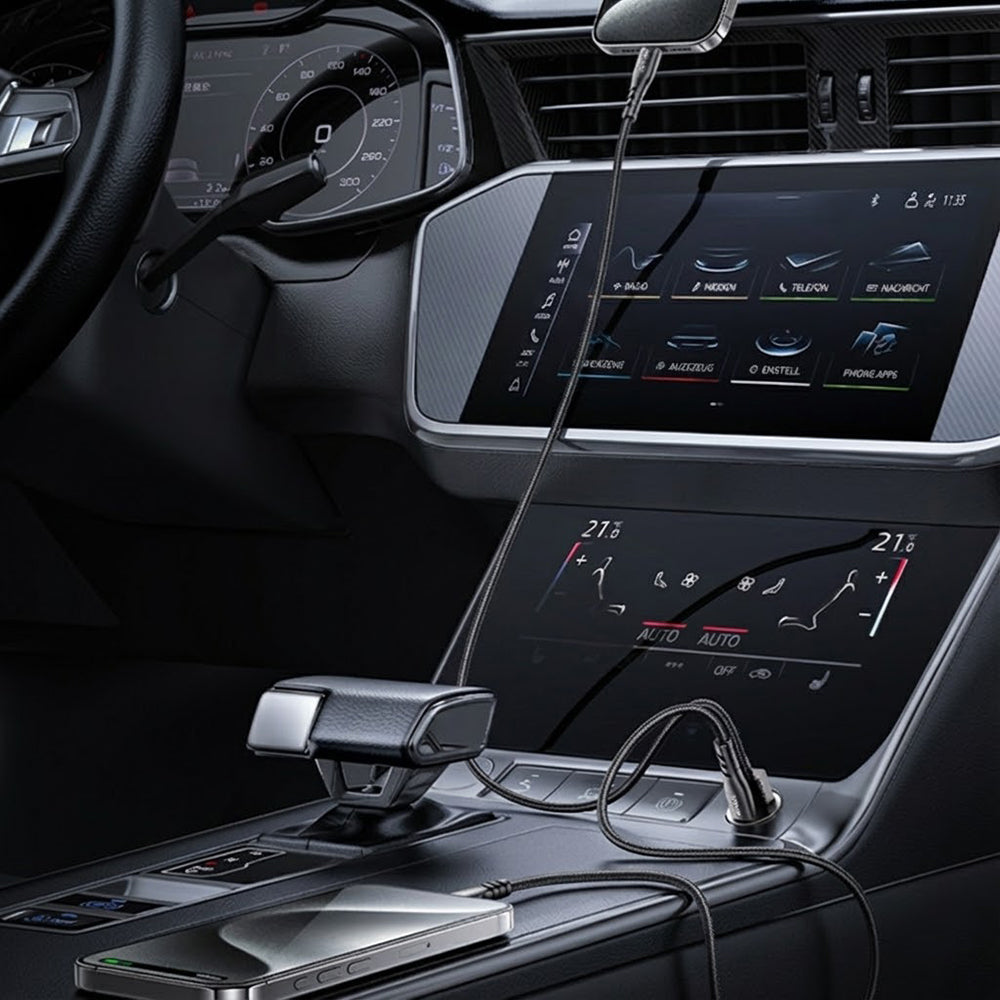 Incarcator Yesido Hidden Car (Y68), Dual-Port USB-A + Type-C, PD30W, Aluminum Alloy, Fast Charging, Negru