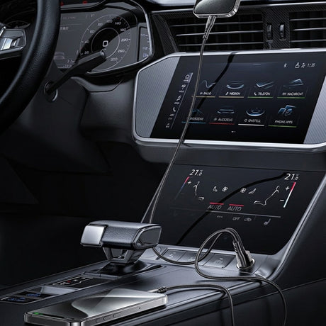 Incarcator Yesido Hidden Car (Y68), Dual-Port USB-A + Type-C, PD30W, Aluminum Alloy, Fast Charging, Negru