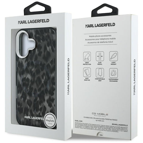 Husa de protectie Karl Lagerfeld IML Leopard Pattern MagSafe (KLHMP16SHDLEOICK) compatibil cu iPhone 16, Negru