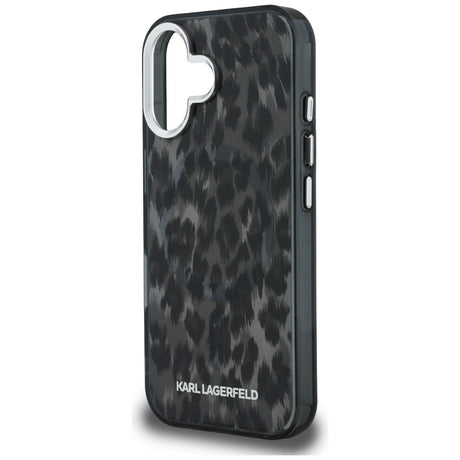 Husa de protectie Karl Lagerfeld IML Leopard Pattern MagSafe (KLHMP16SHDLEOICK) compatibil cu iPhone 16, Negru