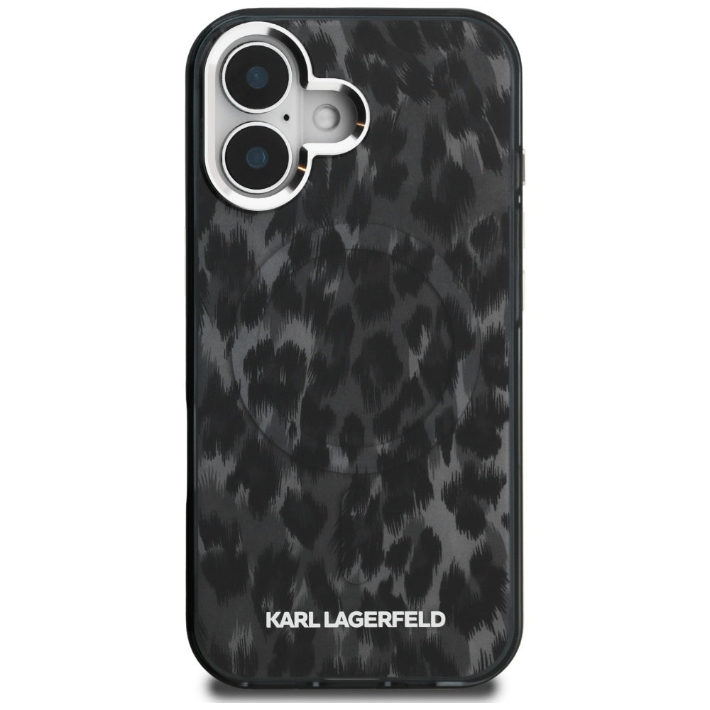 Husa de protectie Karl Lagerfeld IML Leopard Pattern MagSafe (KLHMP16SHDLEOICK) compatibil cu iPhone 16, Negru