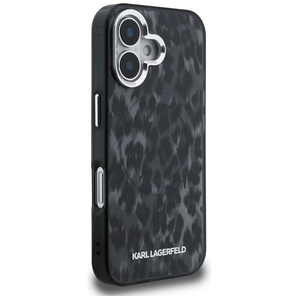 Husa de protectie Karl Lagerfeld IML Leopard Pattern MagSafe (KLHMP16SHDLEOICK) compatibil cu iPhone 16, Negru