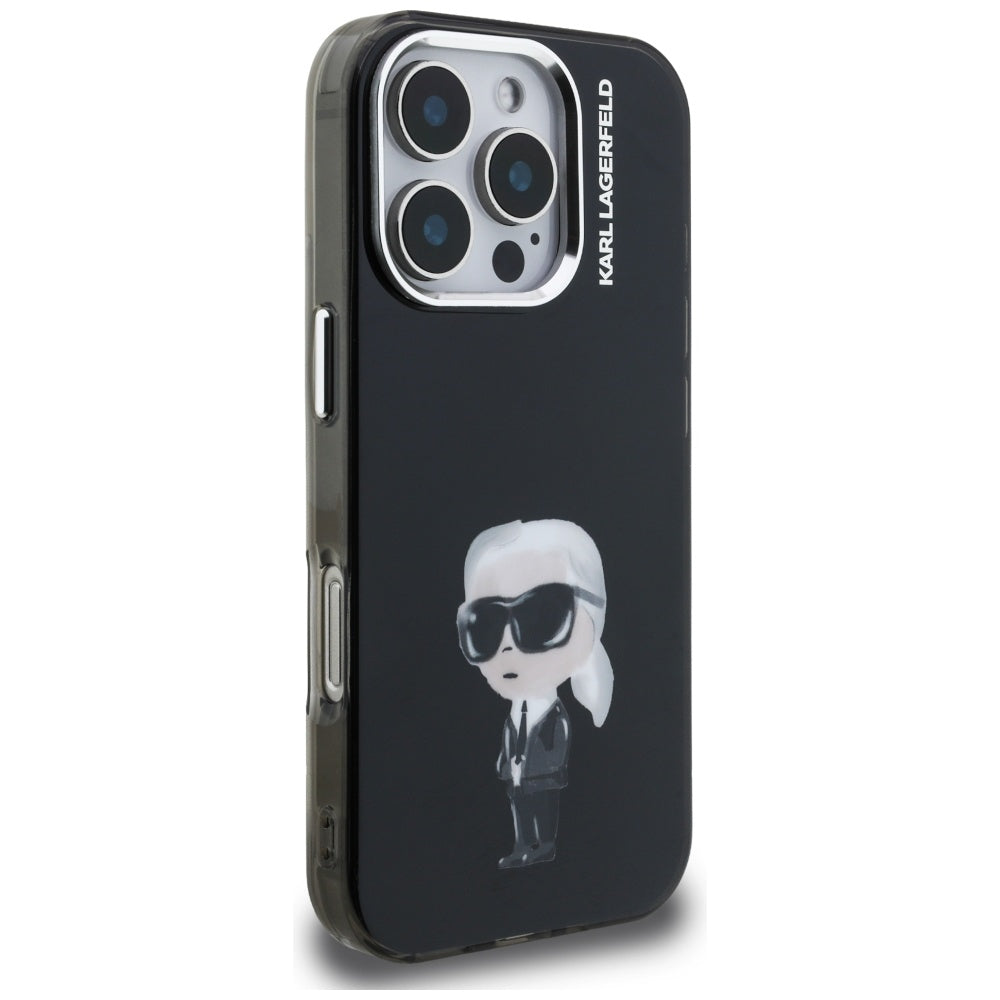 Husa de protectie Karl Lagerfeld IML Aquarelle Karl & Logo MagSafe (KLHCP16LHMKIAQK) compatibil cu iPhone 16 Pro, Negru