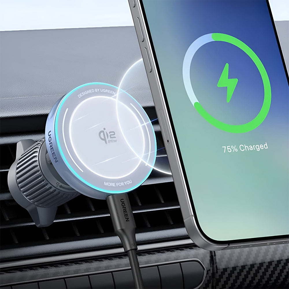 Suport Ugreen with Wireless Charging (W758), MagSafe, Fast Charge, Qi2, for Air Vent, 25W, Secure Grip, Albastru