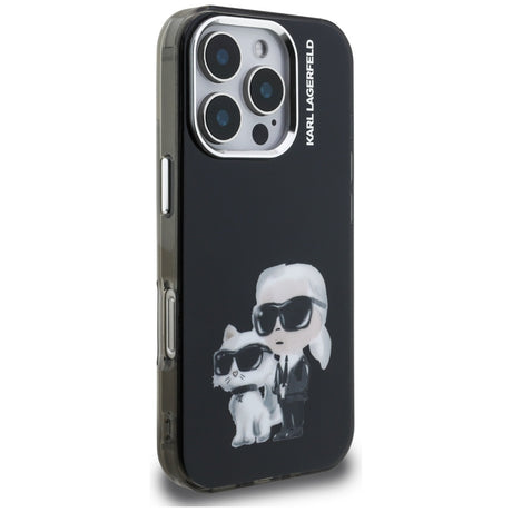 Husa de protectie Karl Lagerfeld IML Aquarelle Karl & Choupette (KLHCP16XHMKCAQK) compatibil cu iPhone 16 Pro Max, Negru