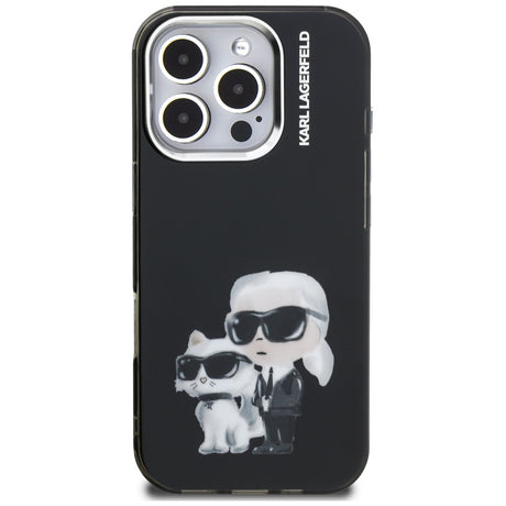 Husa de protectie Karl Lagerfeld IML Aquarelle Karl & Choupette (KLHCP16XHMKCAQK) compatibil cu iPhone 16 Pro Max, Negru