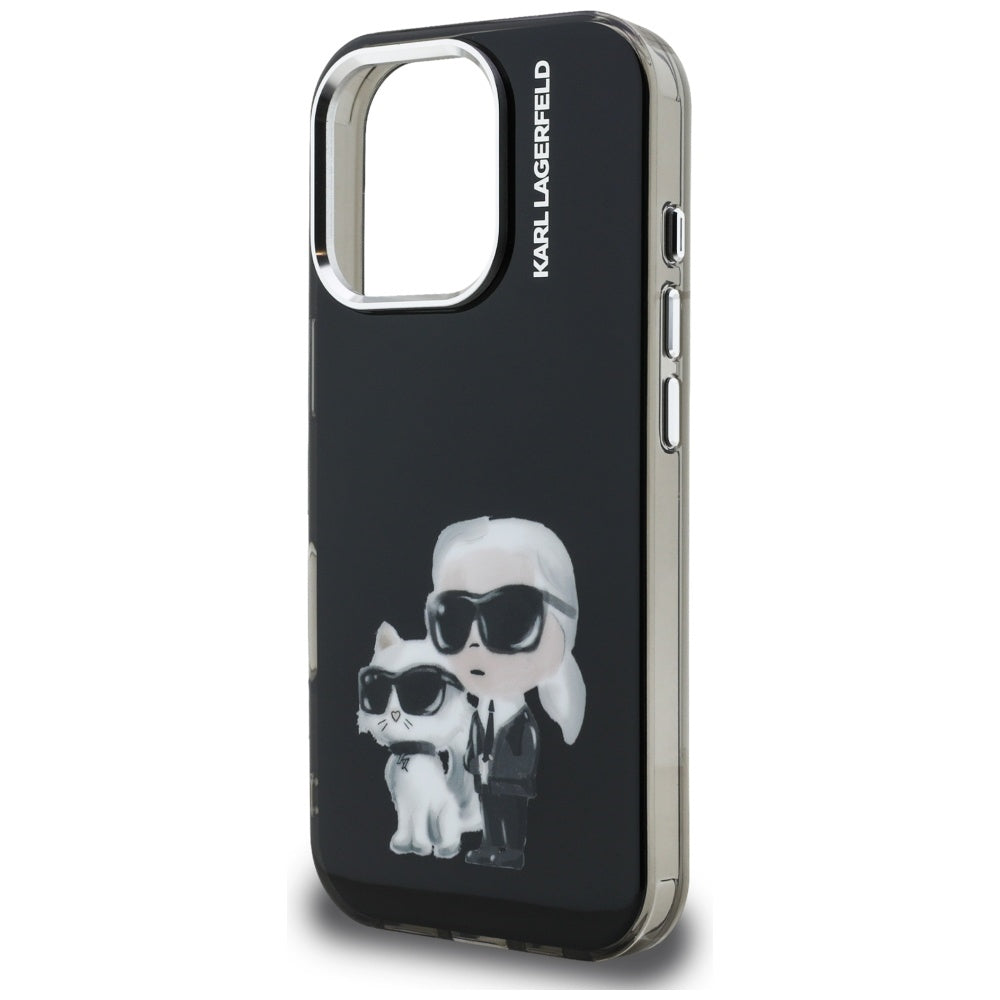 Husa de protectie Karl Lagerfeld IML Aquarelle Karl & Choupette (KLHCP16XHMKCAQK) compatibil cu iPhone 16 Pro Max, Negru