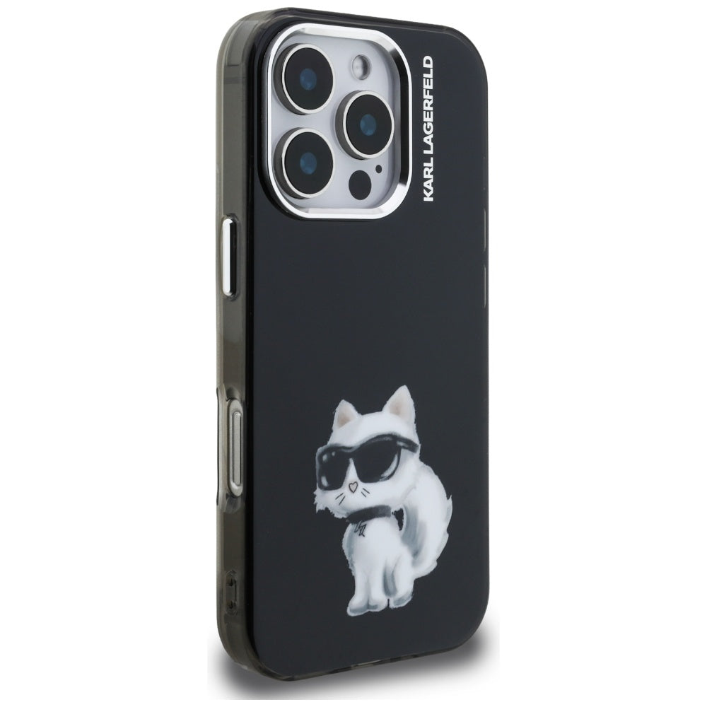 Husa de protectie Karl Lagerfeld IML Aquarelle Choupette Logo (KLHCP16XHMCHAQK) compatibil cu iPhone 16 Pro Max, Negru