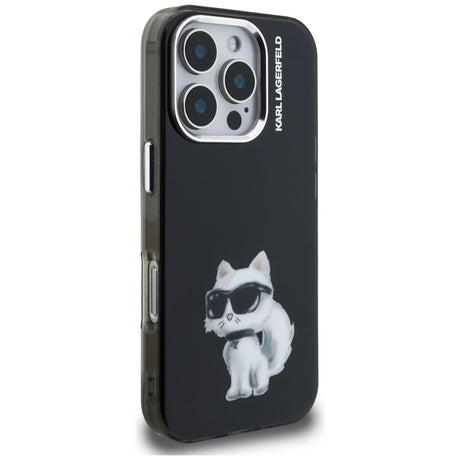 Husa de protectie Karl Lagerfeld IML Aquarelle Choupette Logo (KLHCP16XHMCHAQK) compatibil cu iPhone 16 Pro Max, Negru