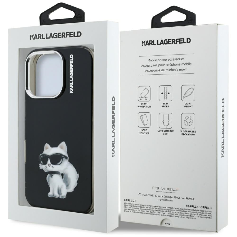 Husa de protectie Karl Lagerfeld IML Aquarelle Choupette Logo (KLHCP16LHMCHAQK) compatibil cu iPhone 16 Pro, Negru