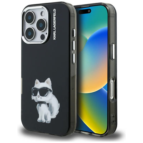 Husa de protectie Karl Lagerfeld IML Aquarelle Choupette Logo (KLHCP16LHMCHAQK) compatibil cu iPhone 16 Pro, Negru