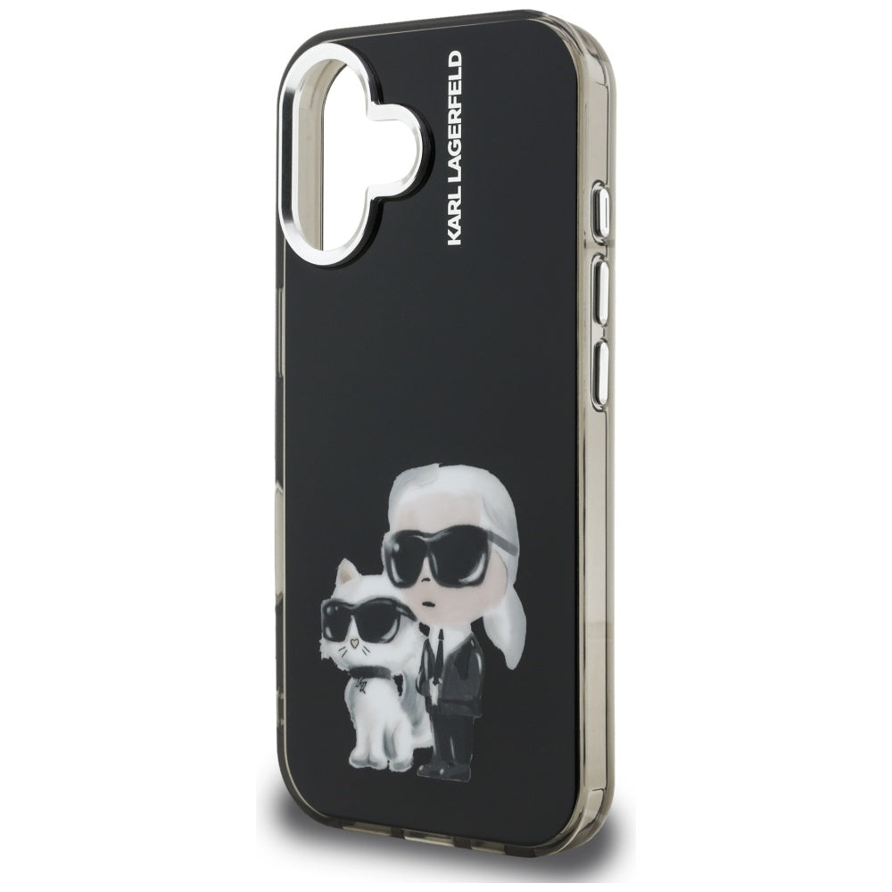 Husa de protectie Karl Lagerfeld IML Aquarelle Karl & Choupette (KLHCP16SHMKCAQK) compatibil cu iPhone 16, Negru