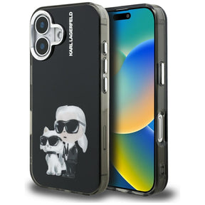 Husa de protectie Karl Lagerfeld IML Aquarelle Karl & Choupette (KLHCP16SHMKCAQK) compatibil cu iPhone 16, Negru