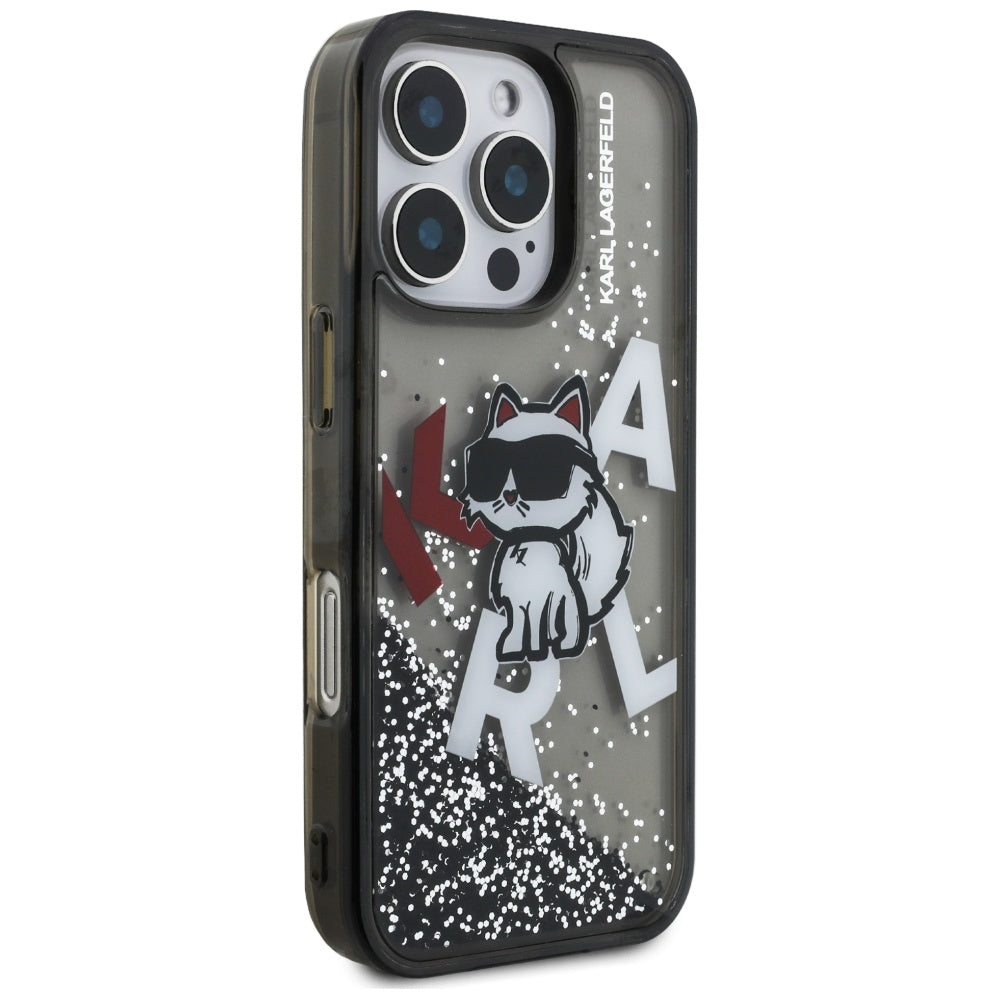 Karl Lagerfeld Liquid Glitter Choupette Logo MagSafe husă pentru iPhone 16 Pro Max